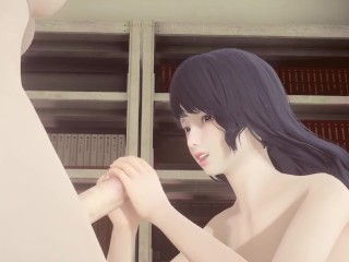 Hentai Uncensored – Futanari cum in Shoko’s face in library