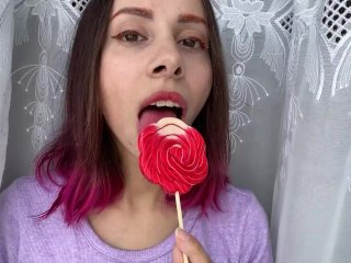Naughty Stepsister Sucks a Lollipop and_Show Her Long HotSexy Tongue