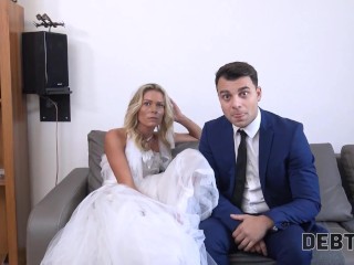 DEBT4k. Blond bride dragged into sex with loan sharknear her groom