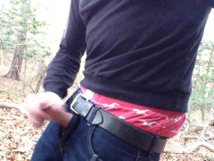 Public jerking off in the woods and cumming
