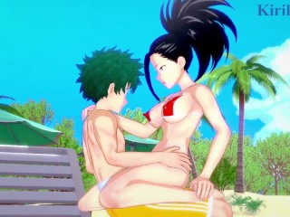 Momo Yaoyorozu and Izuku Midoriya have_intense sex on the beach. - My Hero Academia Hentai
