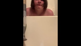 Chubby girl Girl Rides Her Hand In The Bathtub Until She Slips And Falls