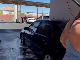 Tits Out at the Carwash Then aBlowjob, Cumkiss