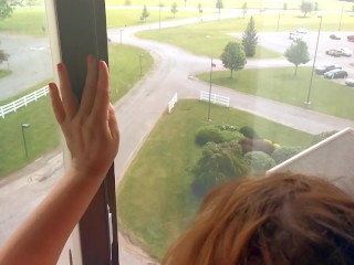 Real cheating nympho wife fucks in hotel window andswallows cum of tinder hookup