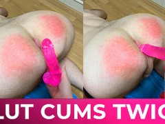 my slutty bottom cums two times with pink dildo in his asshole