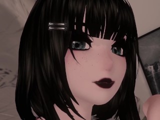 Sweet Romantic kiss and cuddle_VR Virtual Goth GF comforts you during thunderstorm viewer_POV