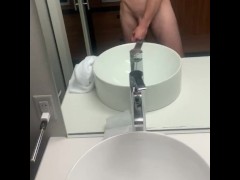 Stroking my juicy cock in the mirror 