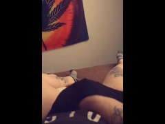 Rubbing my cock until cum shoots out on my stomach. :)