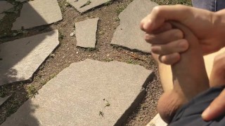 Outdoor Public Handjob Resulted In A Massive Cumshot