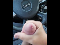 Rubbing my hard dick in the car while waiting for the wife