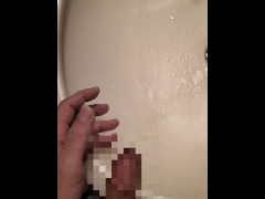 A hairy Japanese men masturbates. The moment he ejaculates in the washroom.