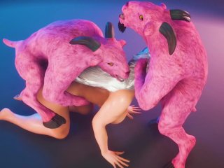 Romantic Double Penetration from Furry Monsters,Shei Got a Squirting_Orgasm