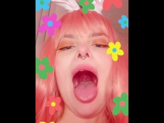 Bunny girl with mouth wide open for your cum