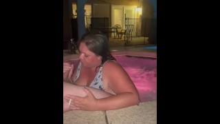 Pool BJ Deepthroat 9 Cock Facial At Poolside Late Night Smoking