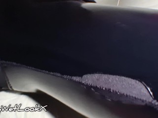 ShinyWetLookX - Torn Oiled Wetlook Leggings Fingering Shiny Leather Pants_Girl Masturbation