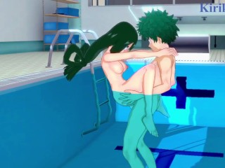 Tsuyu Asui and Izuku Midoriya have_intense sex in_the pool. - My Hero Academia Hentai