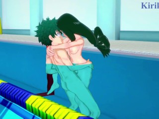 Tsuyu Asui and Izuku Midoriya have intense sex in the pool. - My_Hero AcademiaHentai