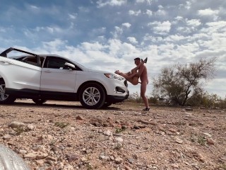 Screen Capture of Video Titled: Almost Caught Having Rough Sex in the Desert Next to the Road
