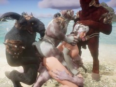 Furry Monsters Gangbang Girl At The Beach - Double Anal DAP 3D Hentai