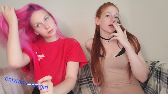 pink head and redhead sexy smoking