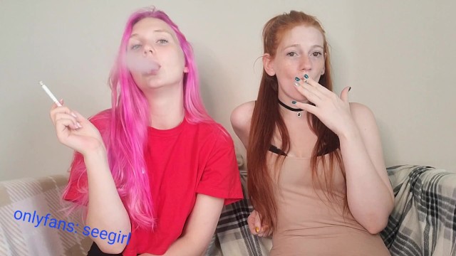 pink head and redhead sexy smoking