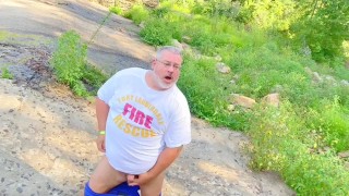 Fat Daddy DADDY FIREFIGHTER ENJOYS HIS LUNCH BREAK IN THE WOODS