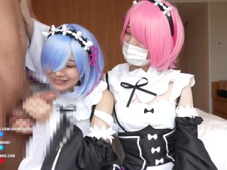 Japanese Girls Gives a Guy An Armpitjob and_Handjob with AnimeCosplay.