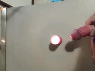 Homemade Handjob With Cumshot On A Candle, Big Cock And Big Load, Jerking Off On The Flame