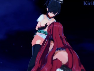 Asuka and Crimson Homura engage in intense lesbian play in a park at_night. - Senran Kagura Hentai