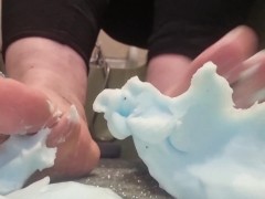 Soapy foam between my toes 