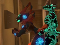 Protogen furry gets fucked in shower by Synth