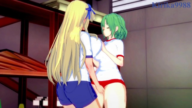 Hikage and Katsuragi engage in intense lesbian play in the warehouse. - Senran Kagura Hentai