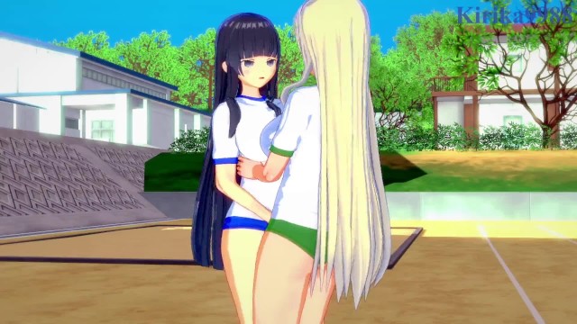 Yomi and Ikaruga engage in intense lesbian play in the schoolyard. - Senran Kagura Hentai