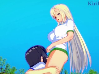Yomi and Ikaruga engage in intense lesbian play in the schoolyard. - SenranKagura Hentai