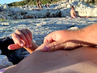 Milf loves to get touched_with people around on the_beach