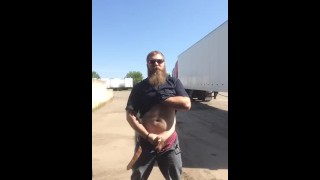 Cock Outside His Truck A Horny Hairy Trucker Beats Meat