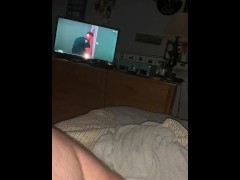 Watching porn on my tv while jerking a load