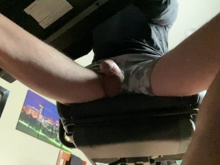 At the office on my_off day watching boss gangbang porn wearing my cockring HUGE_cumshots moaning