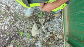 Cock Long Risky Piss At Work By A Construction Worker