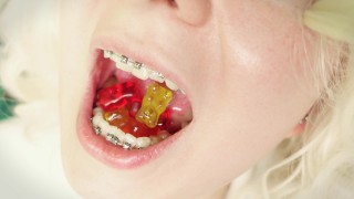 Mouth Mukbang Chewing And Swallowing Jelly Teddybears Giantess Vore Mouth Tour ASMR