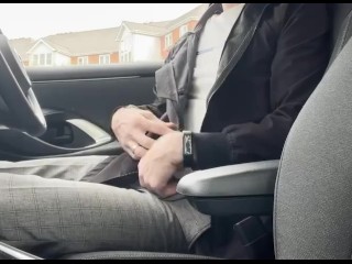 Wanking my big hard cock in my car while_outside people_walk and cycle