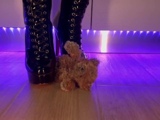 Teddy Bear Domination - Black High Heels Boots Crush andTrample