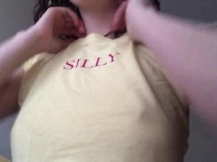 silly girl is playing with her little tits 