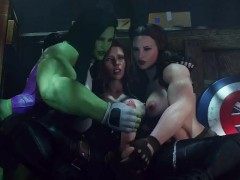 She-Hulk gives Black Widow handjob until cumshot Anime | シー・ハルクがブラック・ウィドウに射精するまで手コキを与える アニメ