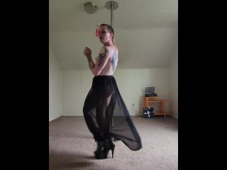 Tatted Trans Working The Pole