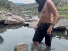 Skinny dipping in hot spring 