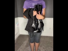 Hot ebony MILF teases on tiktok with lingerie and leather jacket
