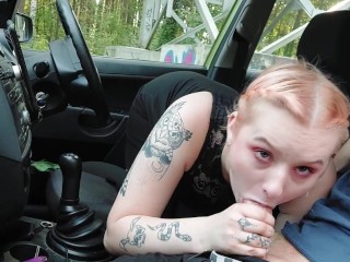 Sexy public blowjob in car with swallowed cum_at theend! Juicyjuus