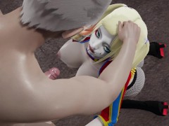 Harley quinn is fucked in public against the wall and sucks the cock making eye contact very tasty