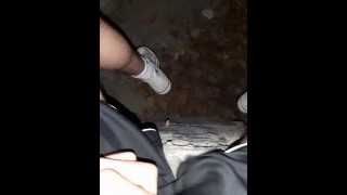 skater jerking off in an abandoned place in public